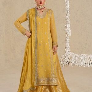 Pakistani/Indian Elegant Yellow Embellished Dress